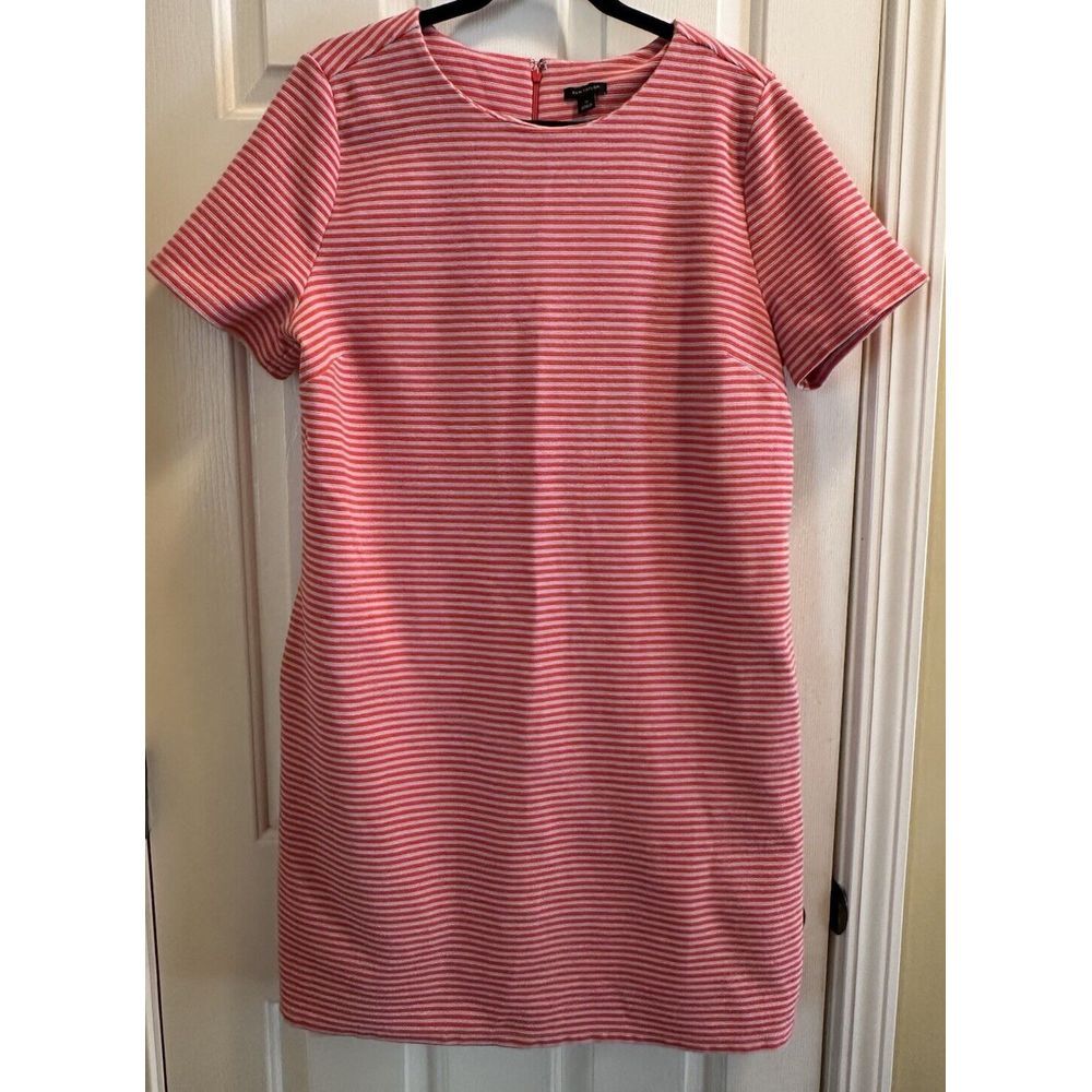 Ann Taylor Women SS Cotton Blend Dress W/pockets Sz 14 Striped  Back Zip M142 17